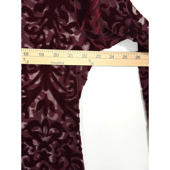 Forever 21 Velvet Burnout Burgundy Dress Sheer Stretch Vampire Whimsigoth 2X - Picture 3 of 10